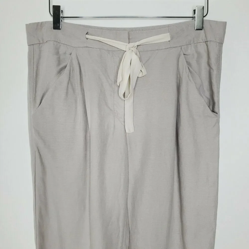 Wilfred Allant High Rise Cropped Pants 8 Oatmeal Linen Blend Roll Cuff Hem